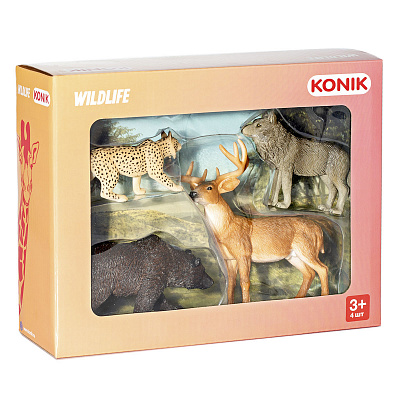 картинка Набор фигурок KONIK «Лесные животные: медведь, олень, рысь, волк» от магазина konik.ru