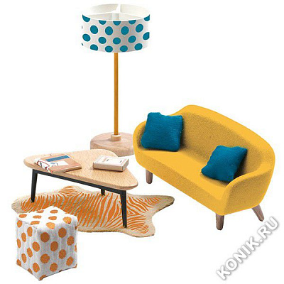 картинка Мебель для кукольного дома Djeco Оранжевая гостиная от магазина konik.ru