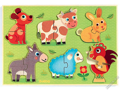 картинка Деревянный пазл "Животные на лугу", 12 дет. от магазина konik.ru