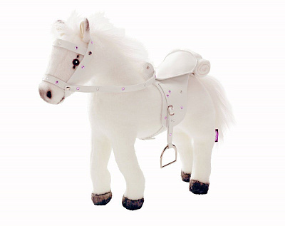 картинка Белая лошадь Gotz для куклы, с седлом, уздечкой и звуком от магазина konik.ru
