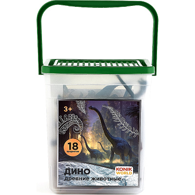 картинка Набор фигурок животных в ведёрке (большой) - динозавры и доисторические животные от магазина konik.ru