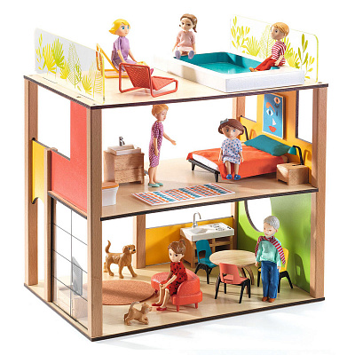 картинка Кукольный дом с мебелью Djeco «Городской набор» (уценка) от магазина konik.ru