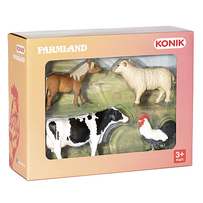 картинка Набор фигурок KONIK «Животные фермы: петух, овца, пони, корова» от магазина konik.ru